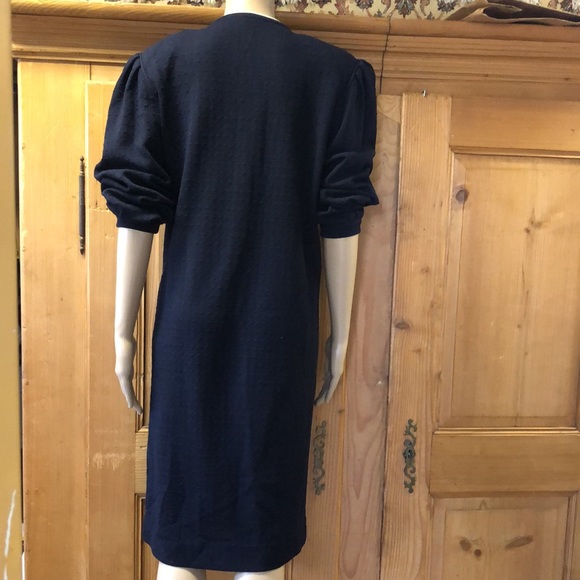 Vintage Italian Avagolf Designer Dark Blue Textured Knit Sweater Dress - Picture 6 of 8
